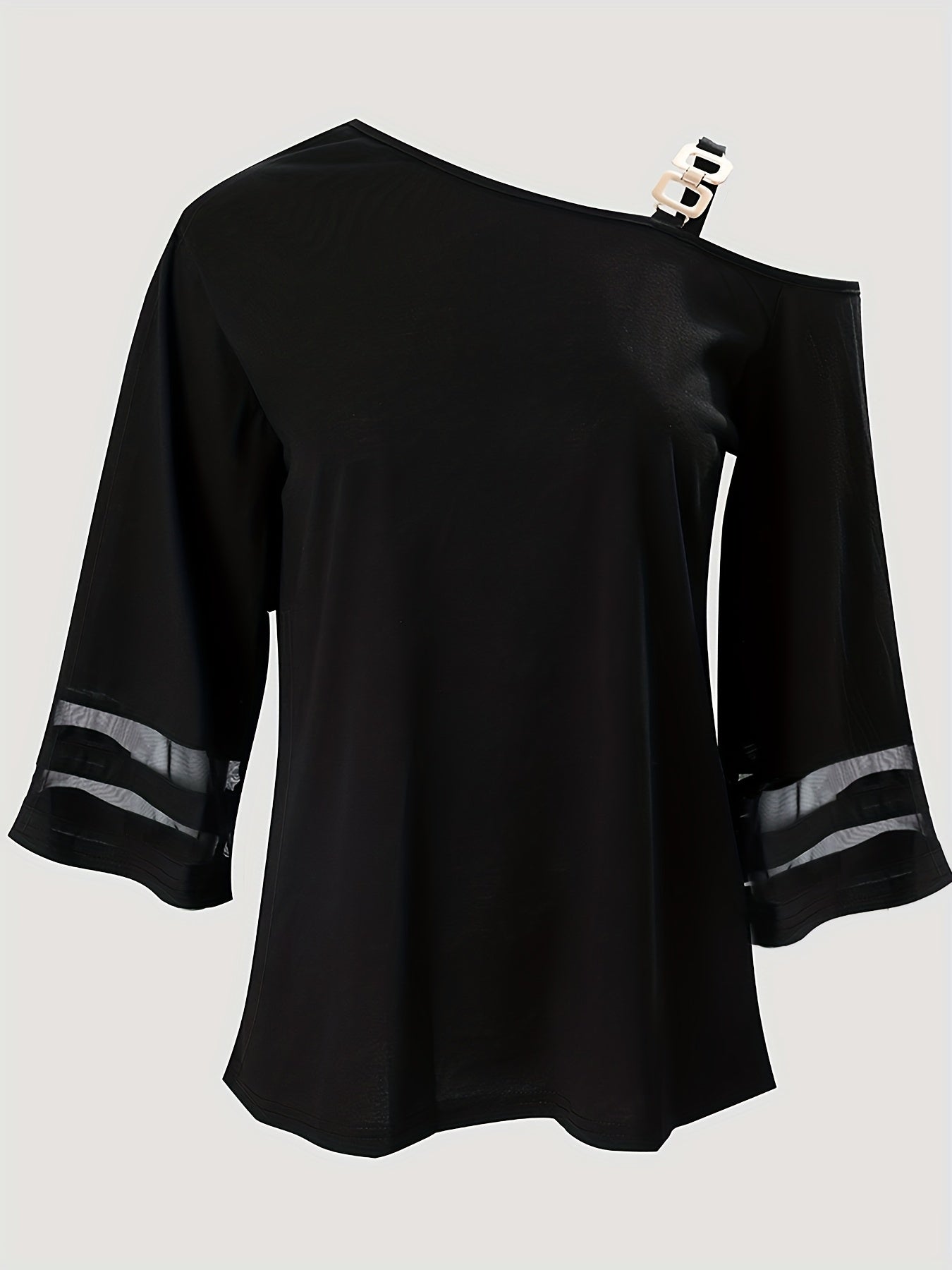Premium Womens One Shoulder Top - Fashionable Solid Stitching & Breathable Mesh Sleeve - Timeless Stylish Everyday T-Shirt for Versatile Wear