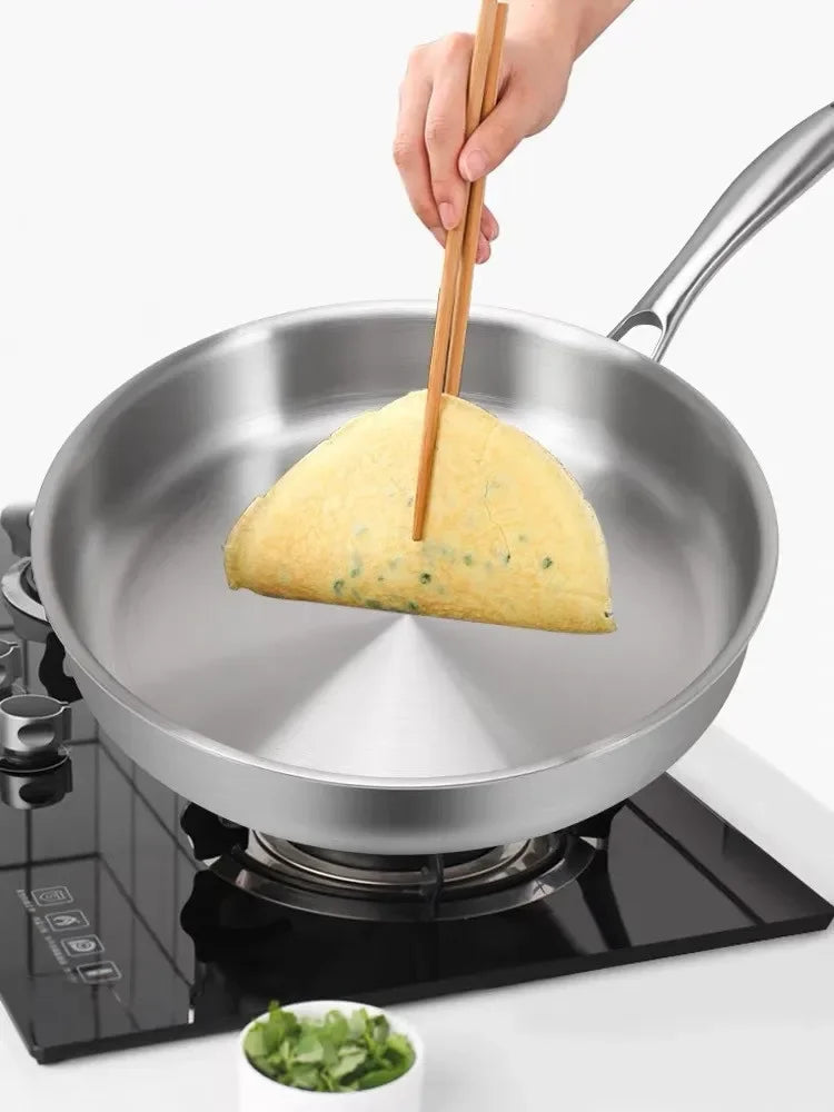 Stainless Steel Frying Pan 304 NonStick Pan Fried Steak Pot Uncoated Cookware For Gas Stove and Induction KitchenCooker