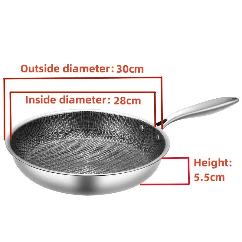 Stainless Steel Frying Pan Honeycomb Non Stick Wok Steak Skillet Cookware Kitchen Supplies Induction Cooker Gas Stove Universal