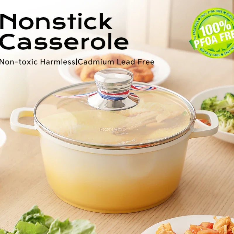 Stew Pot WithLid Soup Pot Non-stick Pot Thick Soup Ceramic Glaze Heat-Resistant Household Two Ears Cookware Gas Induction Cooker