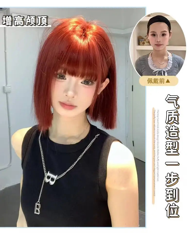 Wig Short Hair Female Internet Celebrity Short Hair Daily Lolita Natural Bangs Full Head Cover Black Red Supernatural Synthetic
