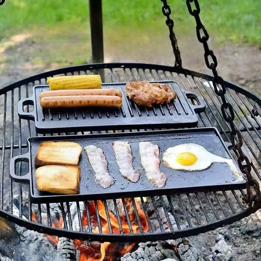 Non-stick Pancake Grill Pan Double Sided Oil Frying Baking Pan Induction Cooker Outdoor Barbecue Plate Camping Kitchen Bakeware