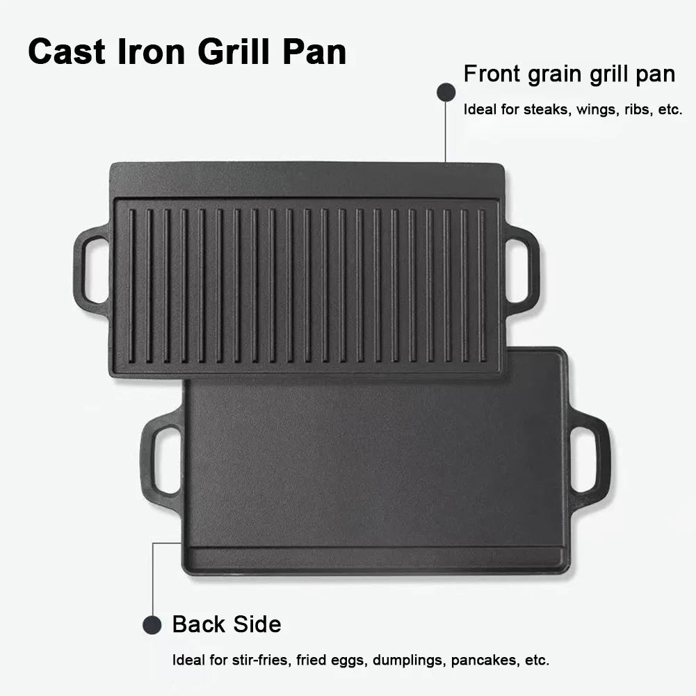 Non-stick Pancake Grill Pan Double Sided Oil Frying Baking Pan Induction Cooker Outdoor Barbecue Plate Camping Kitchen Bakeware