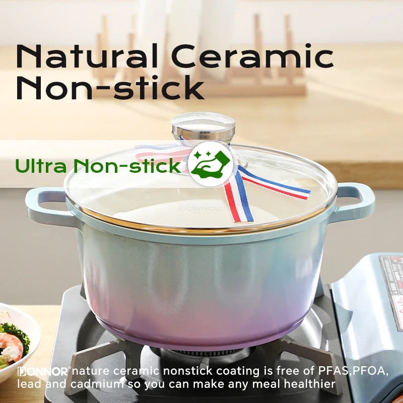 Stew Pot WithLid Soup Pot Non-stick Pot Thick Soup Ceramic Glaze Heat-Resistant Household Two Ears Cookware Gas Induction Cooker