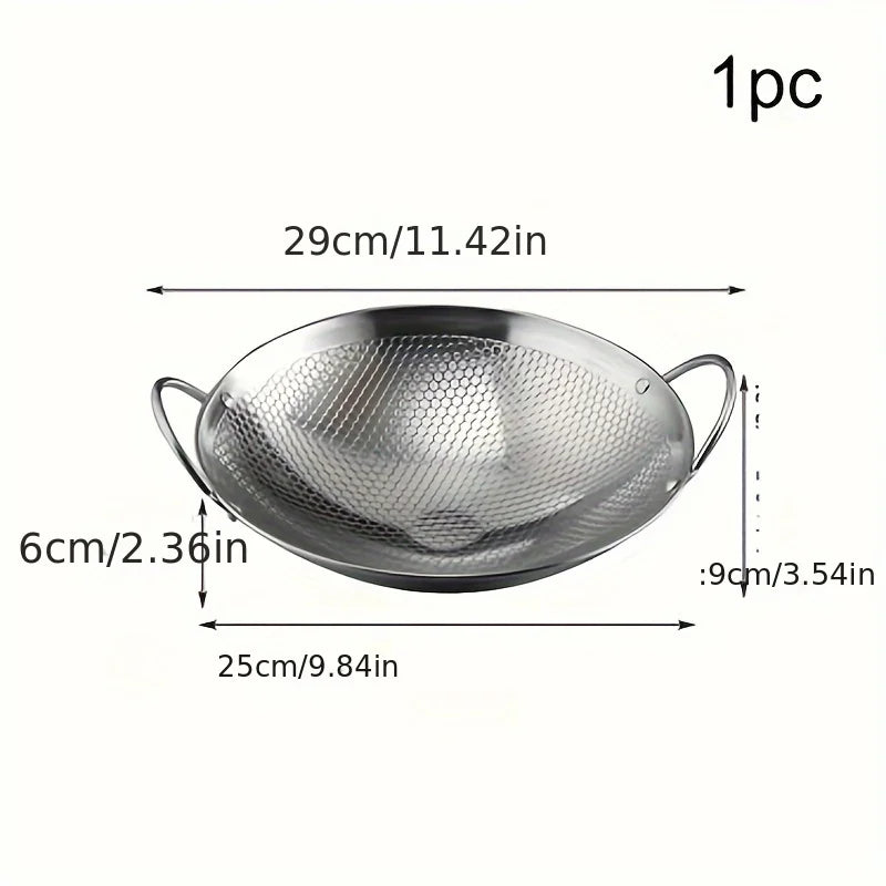 1pc 29cm/11inch stainless steel honeycomb skillet non-stick with handle scratch-resistant cooking pasta steak porridge ramen