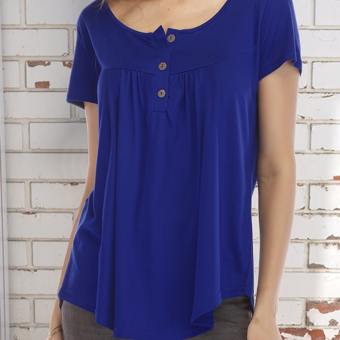 Basic Loose Solid T-Shirt, Casual Short Sleeve V-Neck T-Shirt, Casual Every Day Top, Women's Clothing