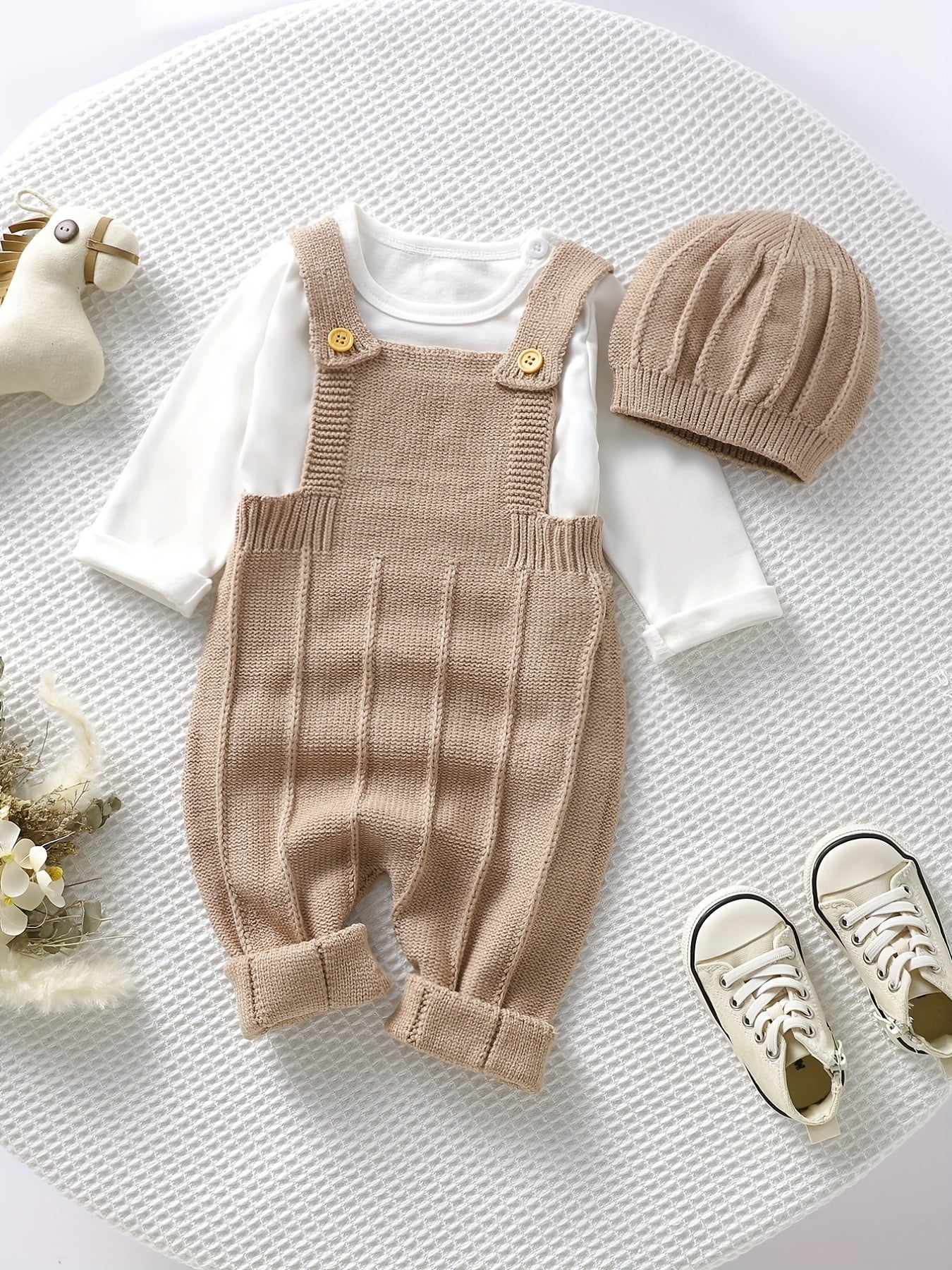 Baby's Solid Color Knit Jumpsuit For All Seasons Outdoor Wear, Not Included T-shirt
