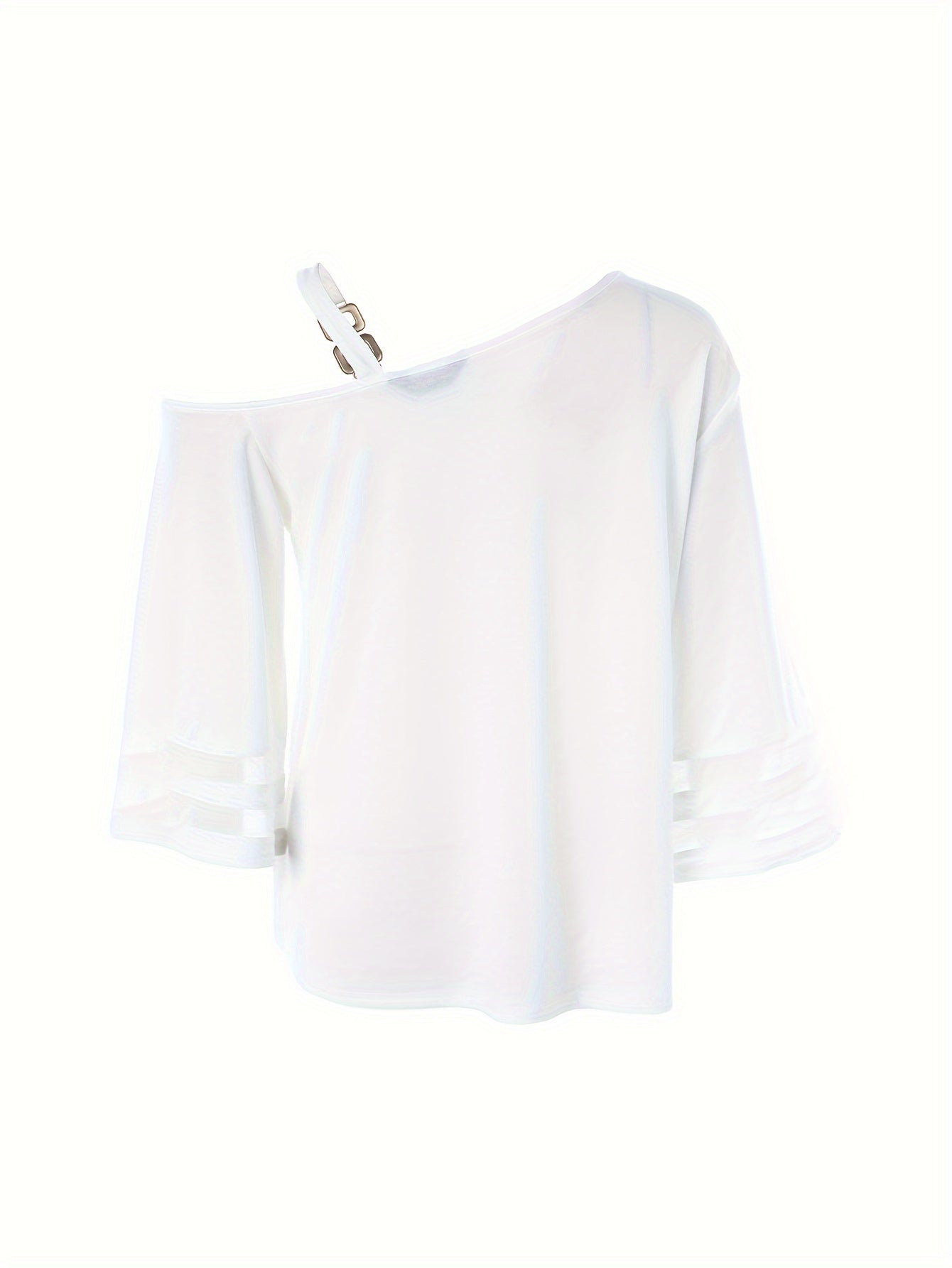 Premium Womens One Shoulder Top - Fashionable Solid Stitching & Breathable Mesh Sleeve - Timeless Stylish Everyday T-Shirt for Versatile Wear