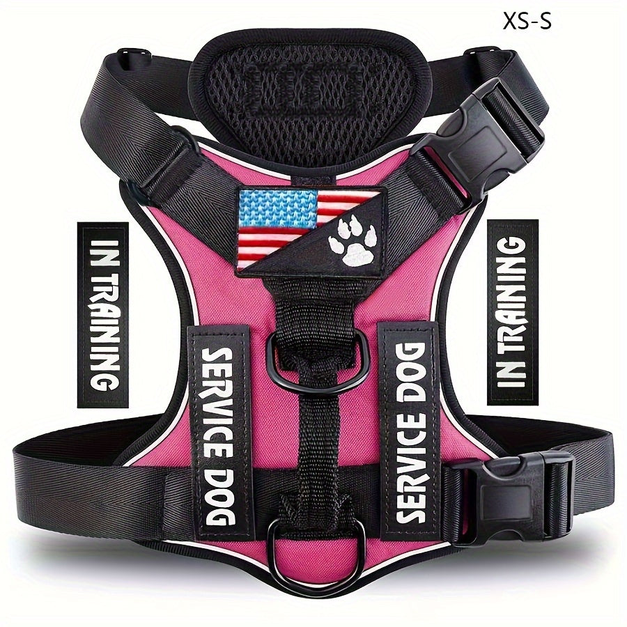 Service Dog Harness, Reflective Dog Vest Harness with 5pcs Patches, Adjustable Soft Oxford Pet Harness, Inner Layer Mesh, Easy to Control for Small Medium Large Dogs Random Buckle