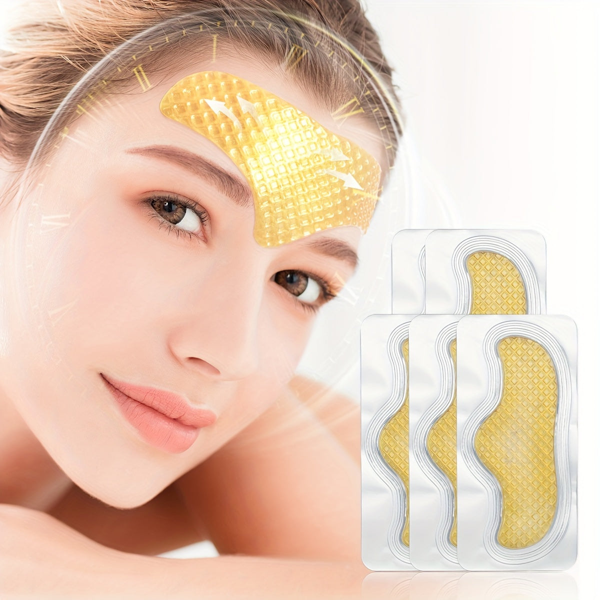 5-Piece ILISYA Golden Collagen Forehead Patches - Replenish Water, Deeply Moisturize, Anti-Aging, Smooth Wrinkles, and Hydrate Skin with 24K Golden Essence