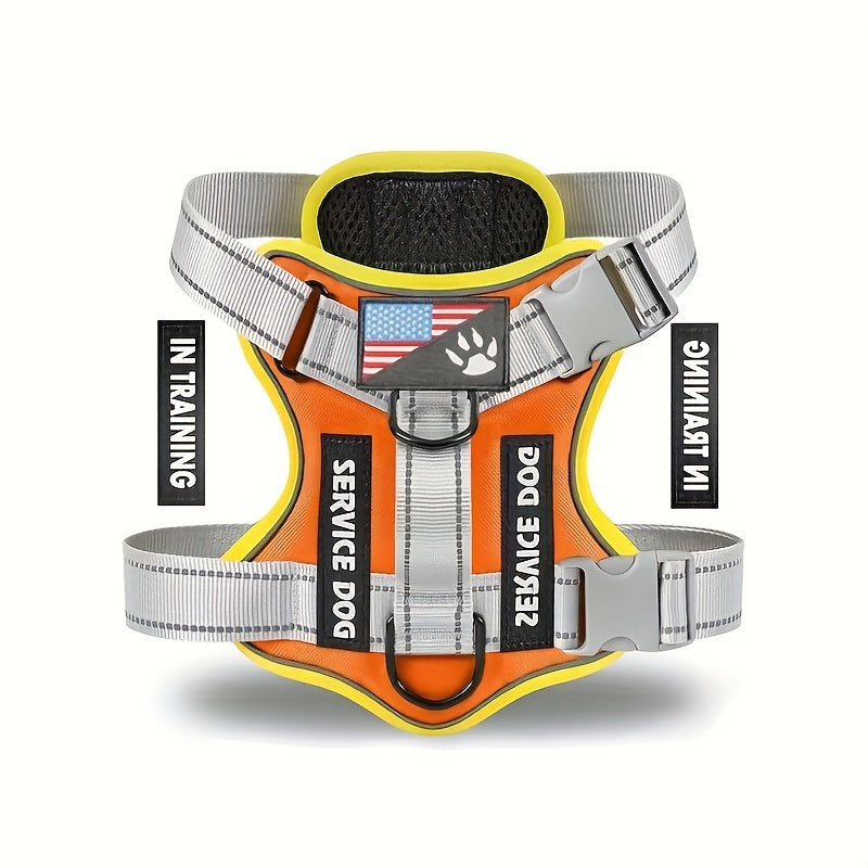 Service Dog Harness, Reflective Dog Vest Harness with 5pcs Patches, Adjustable Soft Oxford Pet Harness, Inner Layer Mesh, Easy to Control for Small Medium Large Dogs Random Buckle