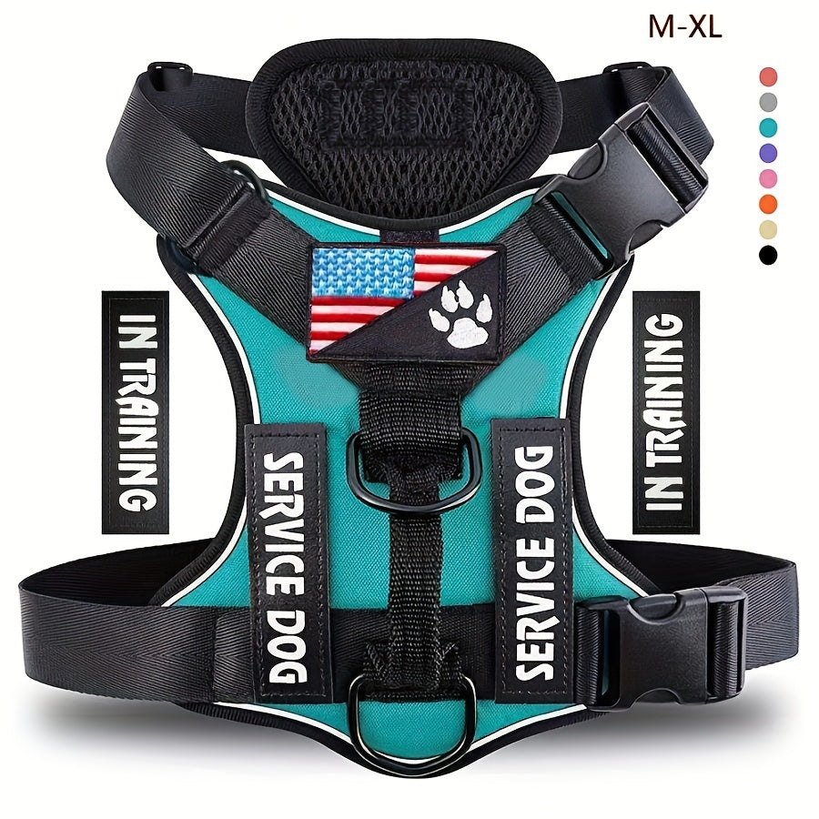 Service Dog Harness, Reflective Dog Vest Harness with 5pcs Patches, Adjustable Soft Oxford Pet Harness, Inner Layer Mesh, Easy to Control for Small Medium Large Dogs Random Buckle