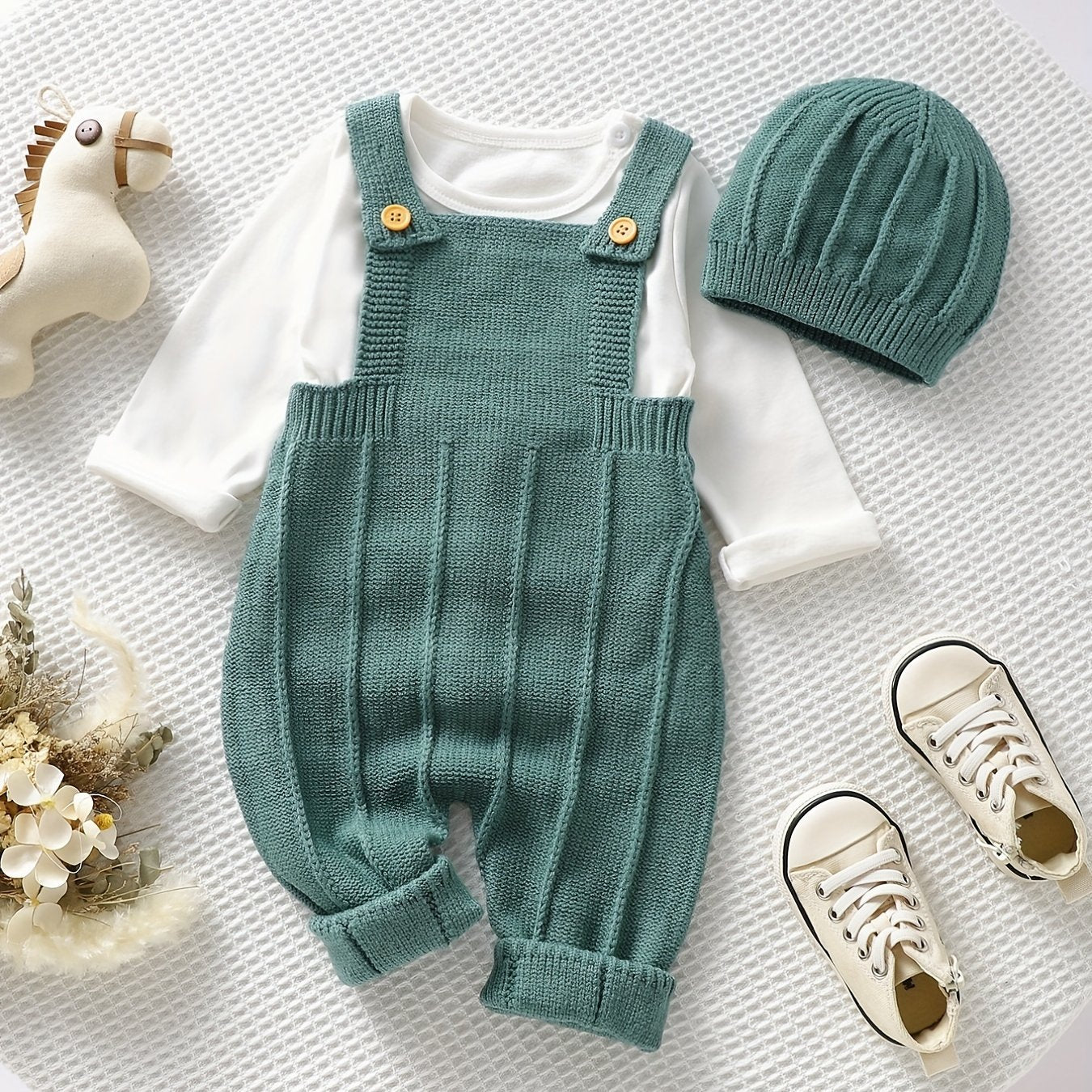 Baby's Solid Color Knit Jumpsuit For All Seasons Outdoor Wear, Not Included T-shirt