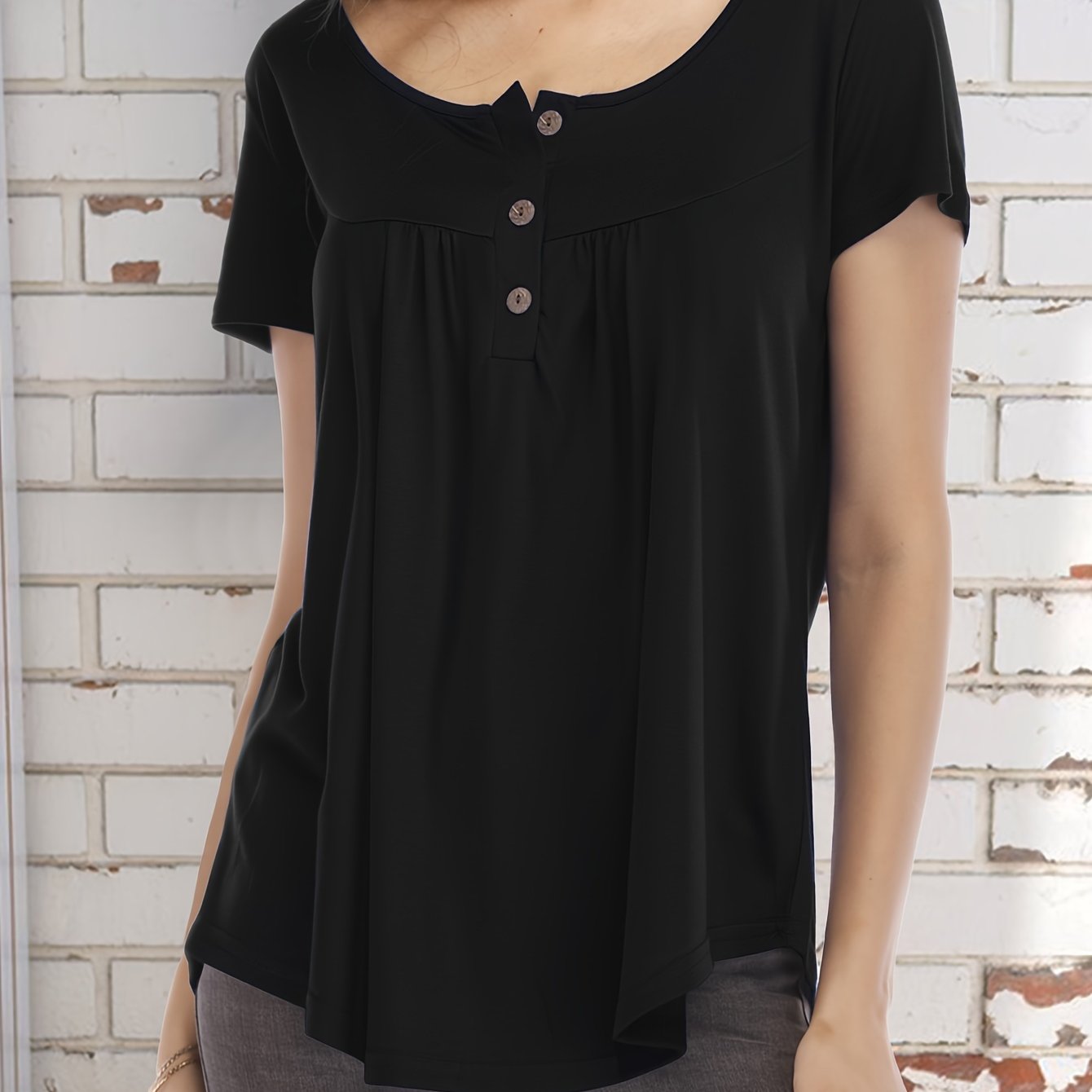 Basic Loose Solid T-Shirt, Casual Short Sleeve V-Neck T-Shirt, Casual Every Day Top, Women's Clothing