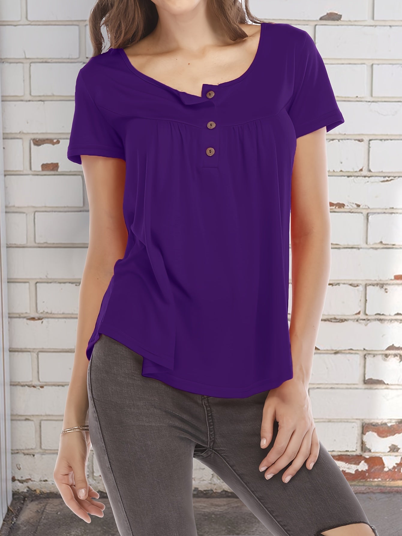 Basic Loose Solid T-Shirt, Casual Short Sleeve V-Neck T-Shirt, Casual Every Day Top, Women's Clothing