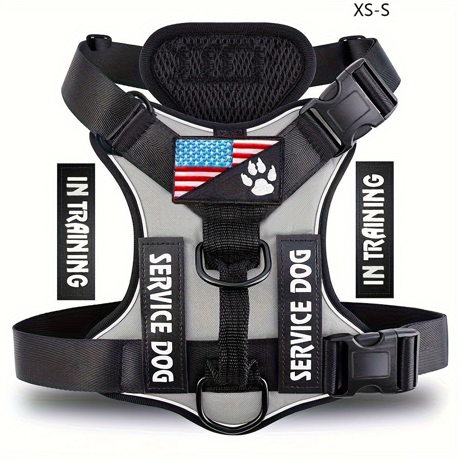 Service Dog Harness, Reflective Dog Vest Harness with 5pcs Patches, Adjustable Soft Oxford Pet Harness, Inner Layer Mesh, Easy to Control for Small Medium Large Dogs Random Buckle