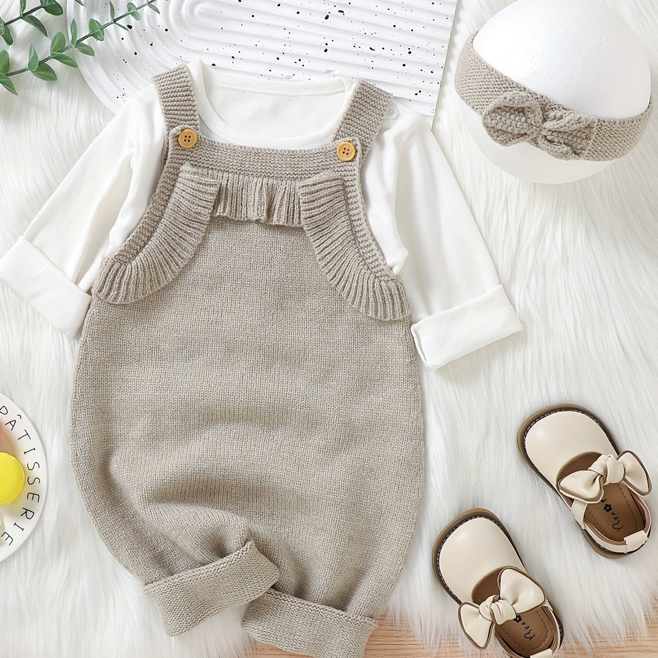 Baby's Solid Color Knit Jumpsuit For All Seasons Outdoor Wear, Not Included T-shirt