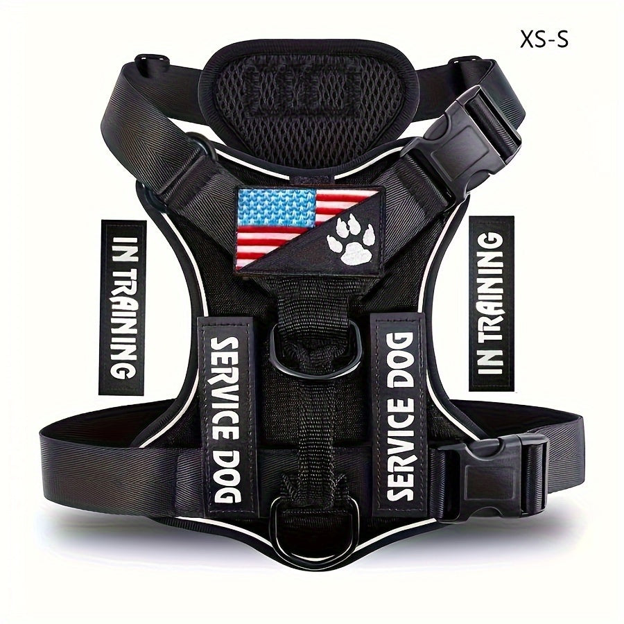 Service Dog Harness, Reflective Dog Vest Harness with 5pcs Patches, Adjustable Soft Oxford Pet Harness, Inner Layer Mesh, Easy to Control for Small Medium Large Dogs Random Buckle