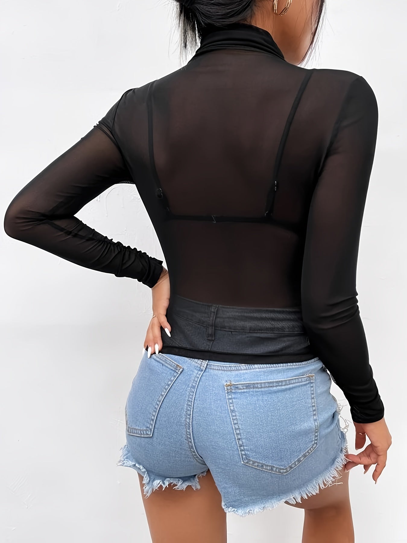 Chic & Sexy Sheer Cowl Neck T-Shirt - High Stretch, All-Season Comfort Women's Top