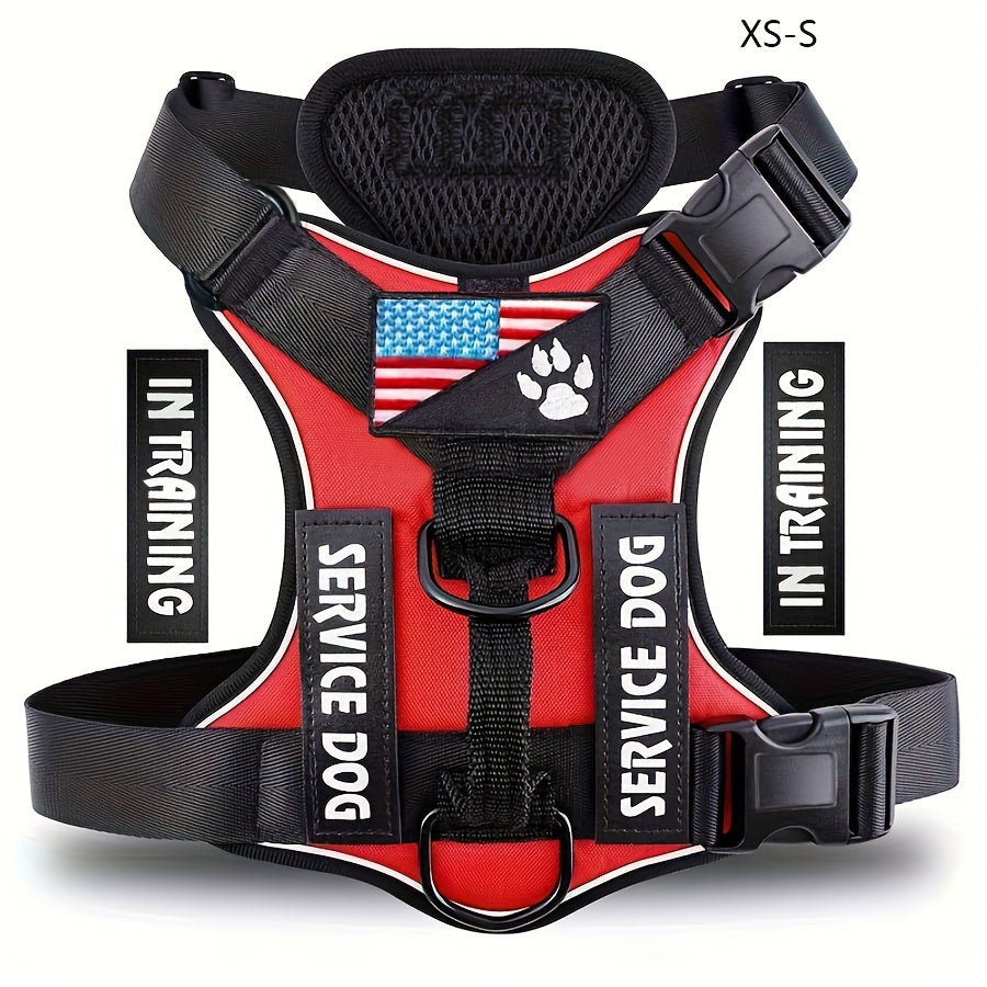 Service Dog Harness, Reflective Dog Vest Harness with 5pcs Patches, Adjustable Soft Oxford Pet Harness, Inner Layer Mesh, Easy to Control for Small Medium Large Dogs Random Buckle