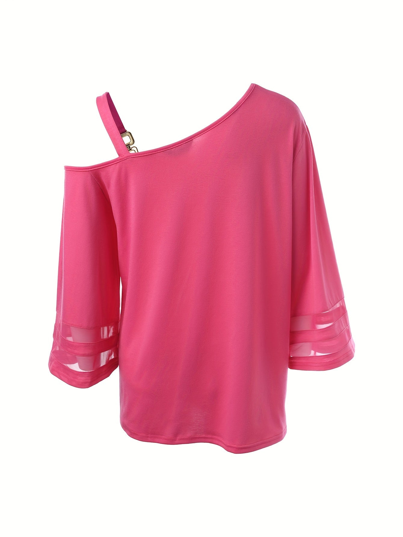 Premium Womens One Shoulder Top - Fashionable Solid Stitching & Breathable Mesh Sleeve - Timeless Stylish Everyday T-Shirt for Versatile Wear