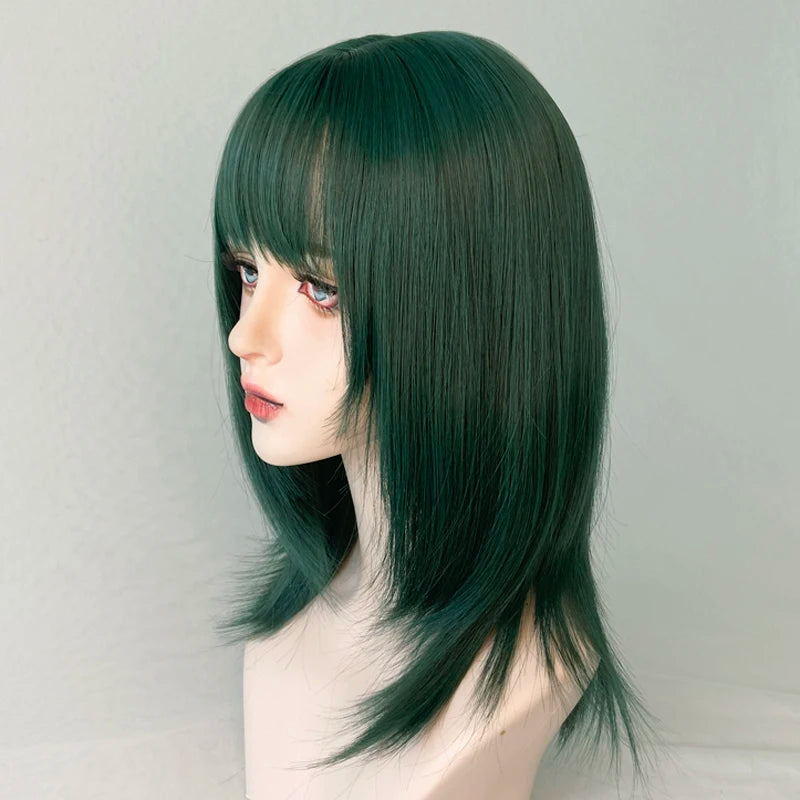MSIWIGS Synthetic Celebrity Dark Green Cosplay Wig Short Straight Summer Cool Handsome European and American Women Headgear