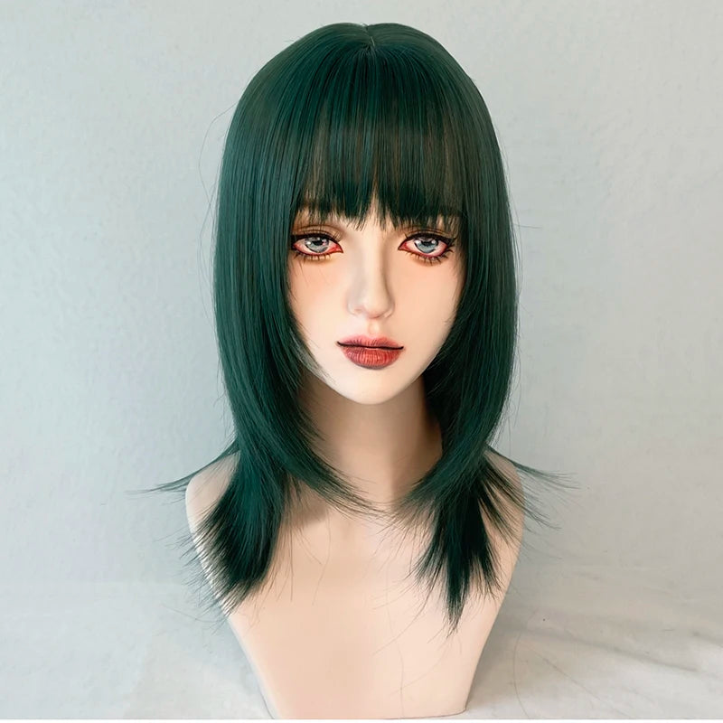MSIWIGS Synthetic Celebrity Dark Green Cosplay Wig Short Straight Summer Cool Handsome European and American Women Headgear
