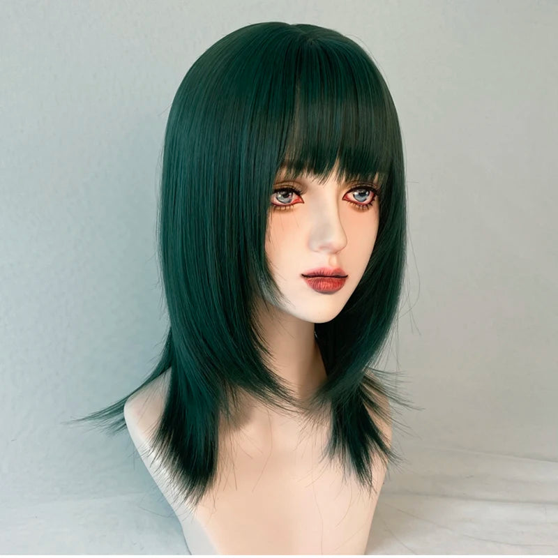 MSIWIGS Synthetic Celebrity Dark Green Cosplay Wig Short Straight Summer Cool Handsome European and American Women Headgear