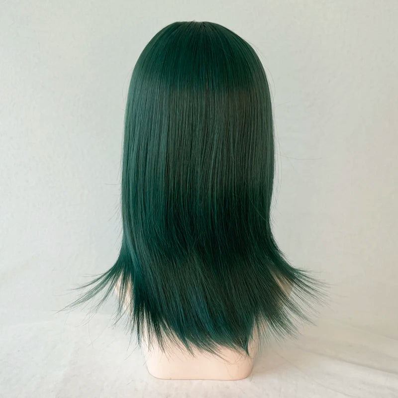 MSIWIGS Synthetic Celebrity Dark Green Cosplay Wig Short Straight Summer Cool Handsome European and American Women Headgear