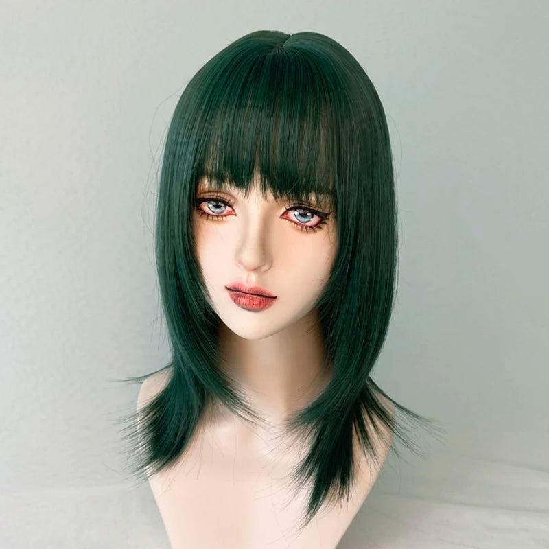 MSIWIGS Synthetic Celebrity Dark Green Cosplay Wig Short Straight Summer Cool Handsome European and American Women Headgear