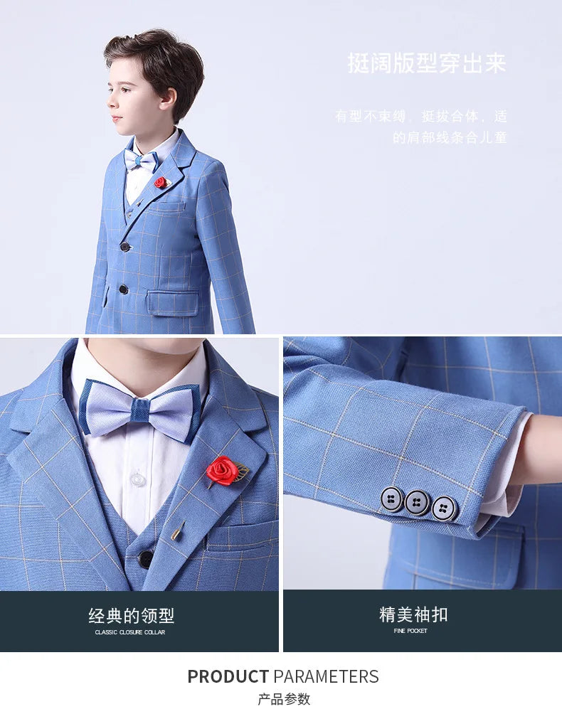 Boys Suit For Wedding Teenager Kids Formal Ceremony Tuxedo Dress Children Photograph Blazer Evening Party Performance Costume