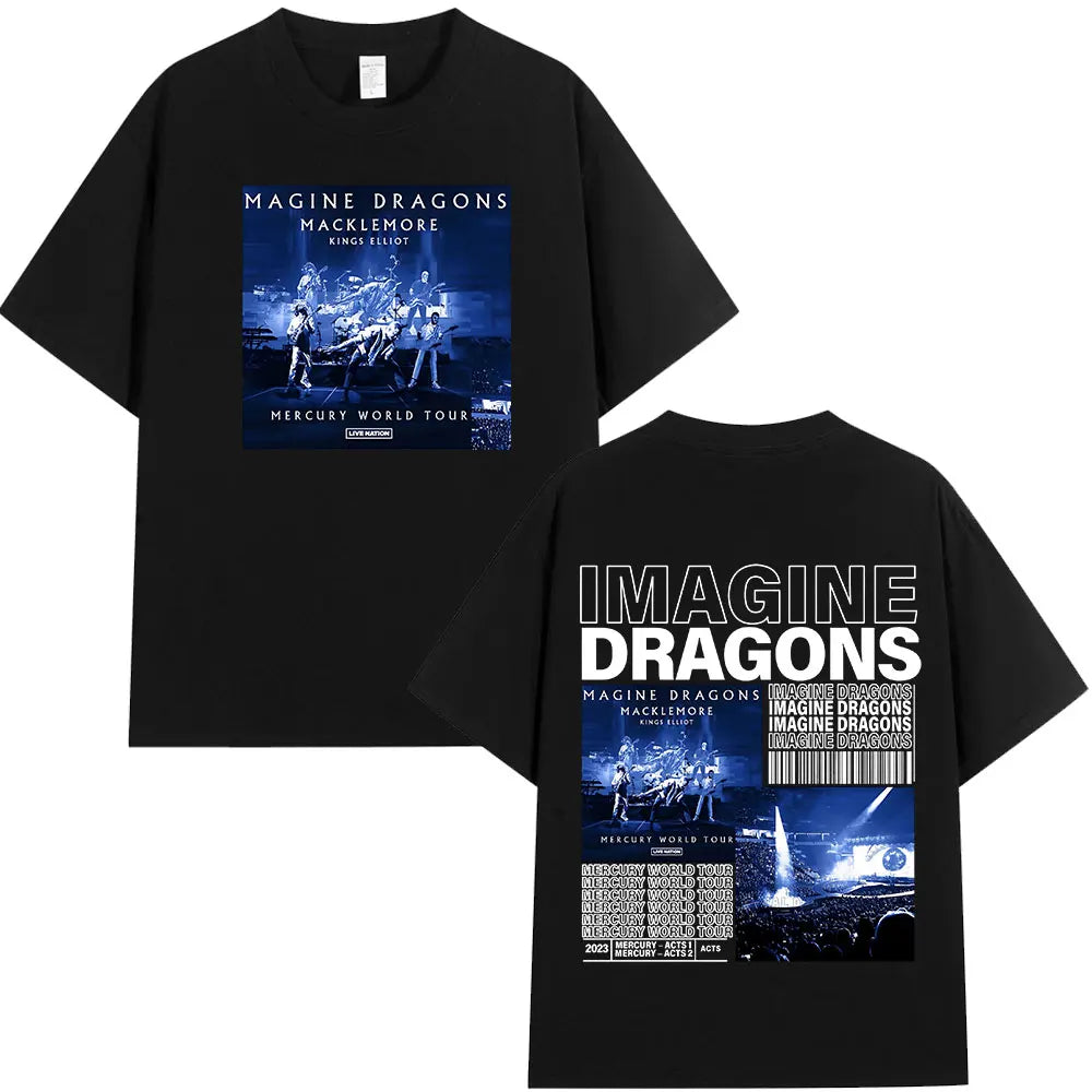 Imagine Dragons Loom World Tour 2024 T Shirt Rock Band Cartoon Dragon T-shirts Men Women High Quality Cotton Short Sleeve Tshirt