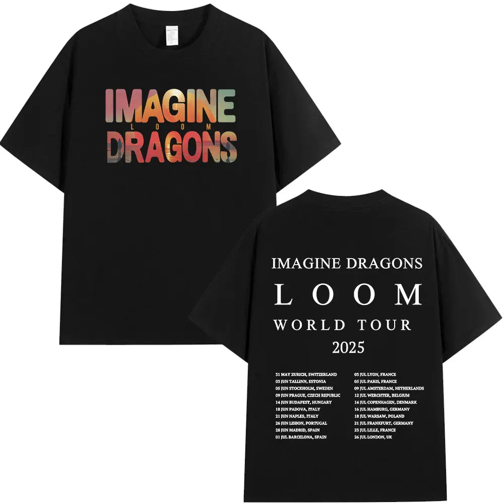 Imagine Dragons Loom World Tour 2024 T Shirt Rock Band Cartoon Dragon T-shirts Men Women High Quality Cotton Short Sleeve Tshirt