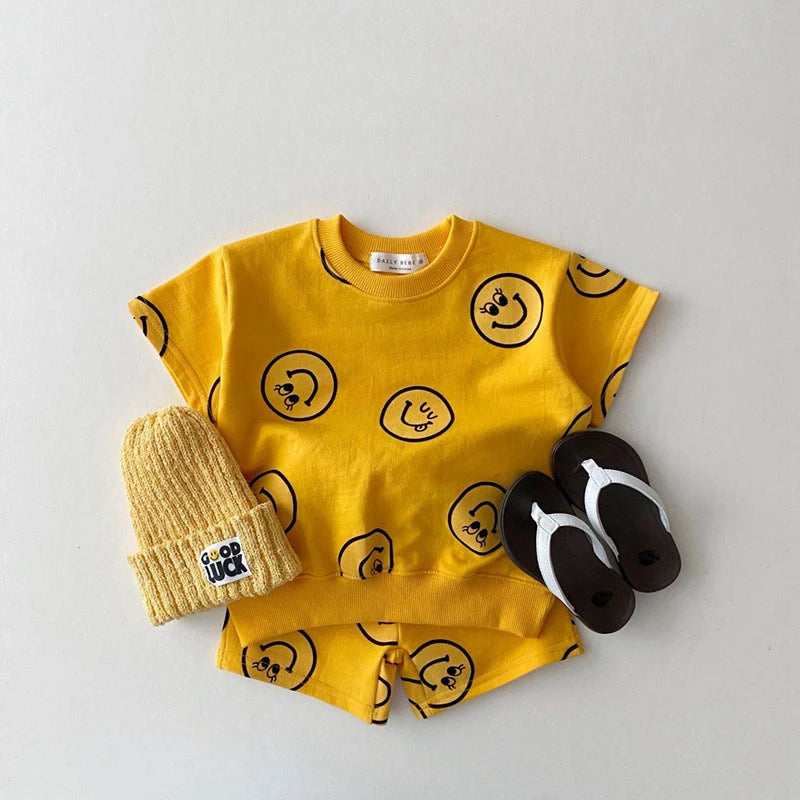 Baby Love Eyes Smile Face Tee Shorts 2-piece Set