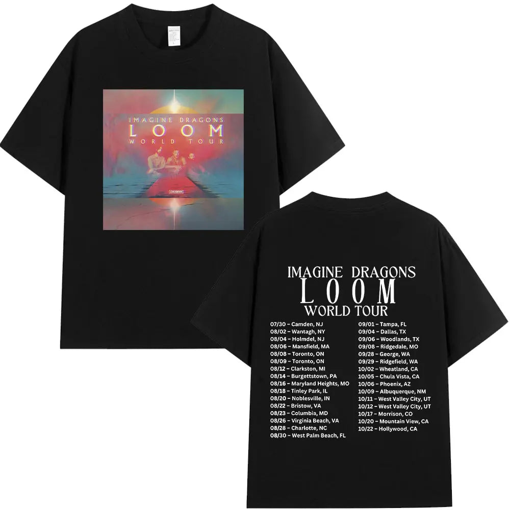 Imagine Dragons Loom World Tour 2024 T Shirt Rock Band Cartoon Dragon T-shirts Men Women High Quality Cotton Short Sleeve Tshirt