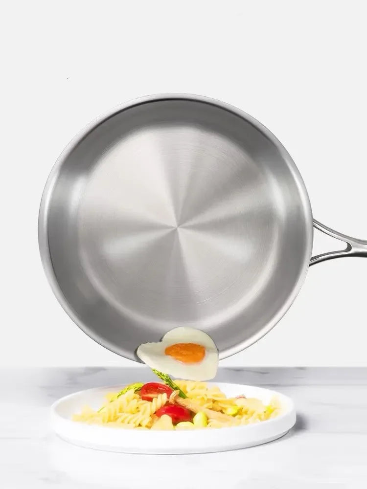 Stainless Steel Frying Pan 304 NonStick Pan Fried Steak Pot Uncoated Cookware For Gas Stove and Induction KitchenCooker