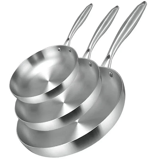 Stainless Steel Frying Pan 304 NonStick Pan Fried Steak Pot Uncoated Cookware For Gas Stove and Induction KitchenCooker