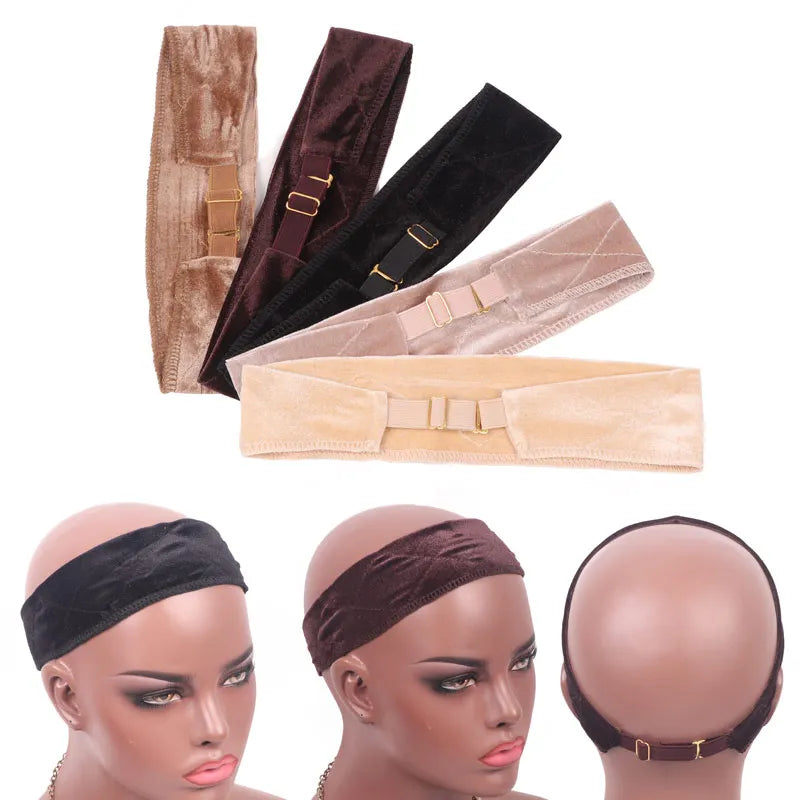 Wig Grip Headband For Lace Frontal Wigs Hair Wrap Velvet Wig Gripper Black Skin Non Slip Headband With Adjustable Elastic Band