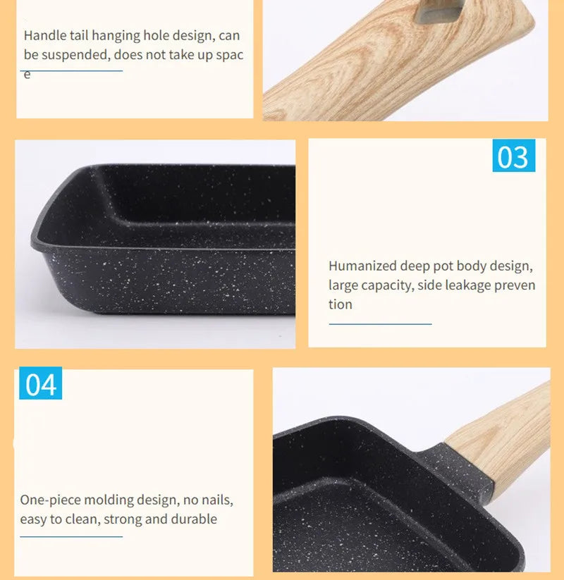 Kitchen Thickened Omelet Pan Non Stick Pan Square Frying Pan Egg Roll Steak Small Frying Pan Breakfast Pan Maker Cookware
