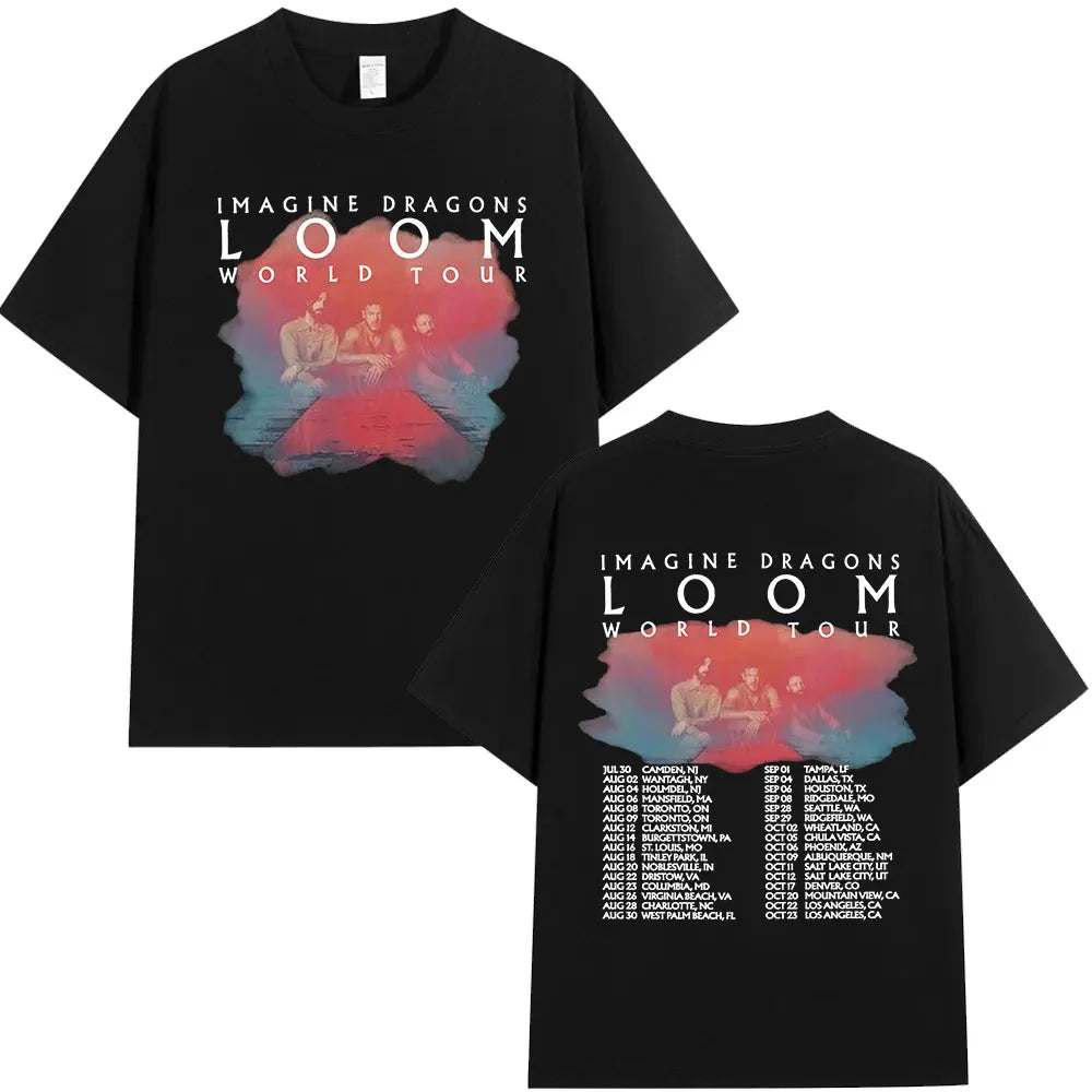 Imagine Dragons Loom World Tour 2024 T Shirt Rock Band Cartoon Dragon T-shirts Men Women High Quality Cotton Short Sleeve Tshirt