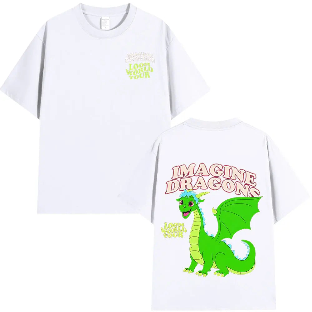 Imagine Dragons Loom World Tour 2024 T Shirt Rock Band Cartoon Dragon T-shirts Men Women High Quality Cotton Short Sleeve Tshirt
