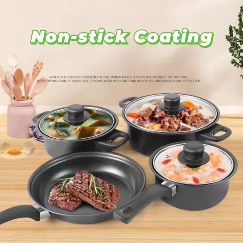 13pcs Durable Non Stick Cookware Set Multifunctional Kitchen Utensil Soup Milk Pot Maifanstone Frying Pan Household