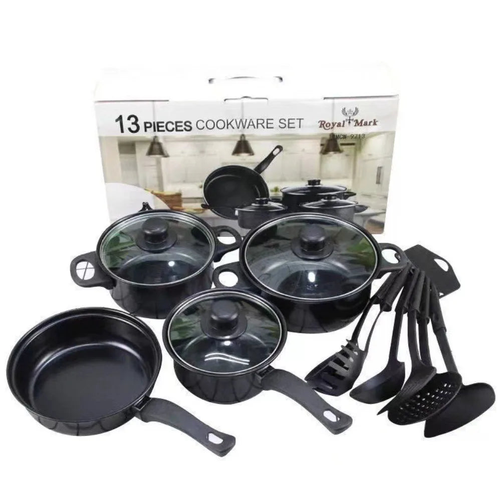 13pcs Durable Non Stick Cookware Set Multifunctional Kitchen Utensil Soup Milk Pot Maifanstone Frying Pan Household