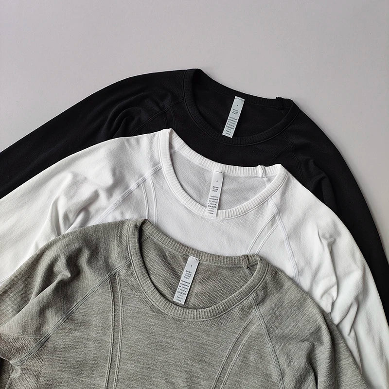 Yoga Clothes for Women, Sports Tops, Round Neck,, Seamless, Slim, Running Shirt Fitness Workout Long Sleeves Gym T shirt, Winter