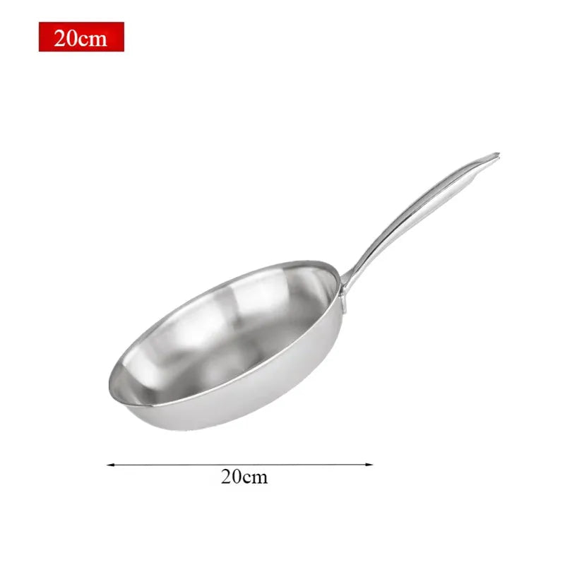 Stainless Steel Frying Pan 304 NonStick Pan Fried Steak Pot Uncoated Cookware For Gas Stove and Induction KitchenCooker