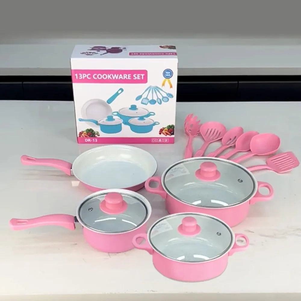 13pcs Durable Non Stick Cookware Set Multifunctional Kitchen Utensil Soup Milk Pot Maifanstone Frying Pan Household