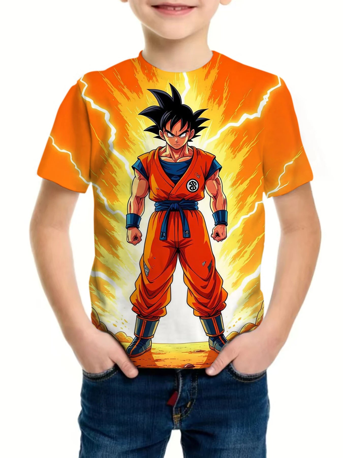 Boy's Anime Wukong Dragonball Graphic T-shirt, Casual Slightly Stretch Breathable Slim Fit Tee Kid's Clothing for Summer Outdoor