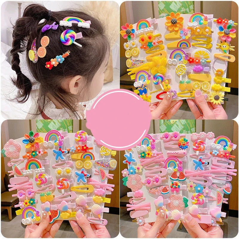 14-28-42-70Pcs Cartoon Baby Hair Clip Set Flower Fruit Baby Girl Barrettes Bangs Hairpins Kids Hair Accessories