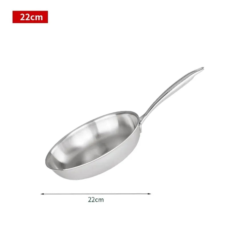 Stainless Steel Frying Pan 304 NonStick Pan Fried Steak Pot Uncoated Cookware For Gas Stove and Induction KitchenCooker