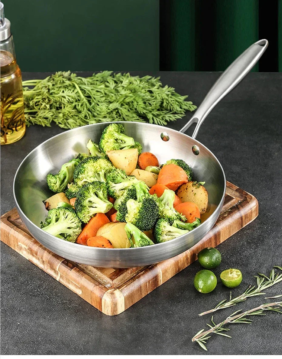 Stainless Steel Frying Pan 304 NonStick Pan Fried Steak Pot Uncoated Cookware For Gas Stove and Induction KitchenCooker
